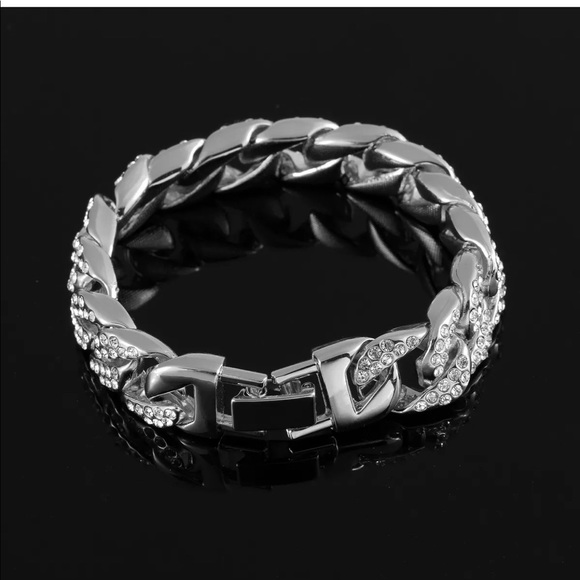 MEN silver linked bracelet piece bling out style - Picture 4 of 4